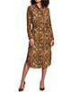 Lauren Ralph Lauren Petite Size Snake Print Georgette Point Collar Long Sleeve Button Front Midi Shirtdress - Image 1