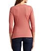 Color:Pink Mahogany - Image 2 - Petite Size Stretch Jersey Surplice V-Neck 3/4 Sleeve Front Wrap Top