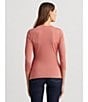 Color:Pink Mahogany - Image 5 - Petite Size Stretch Jersey Surplice V-Neck 3/4 Sleeve Front Wrap Top