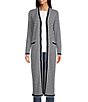 Color:French Navy/White - Image 1 - Petite Size Stripe Silk Blend V-Neck Button Front Long Cardigan