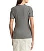 Color:Black/Mascarpone Cream - Image 2 - Petite Size Striped Print Stretch Cotton Crew Neck Short Sleeve Tee Shirt