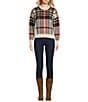 Color:Multi - Image 3 - Plaid Wool Blend Long Sleeve Crew Neck Sweater