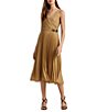 Color:Classic Camel/Gold Foil - Image 1 - Pleated Metallic Chiffon Cocktail Dress