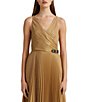 Color:Classic Camel/Gold Foil - Image 3 - Pleated Metallic Chiffon Cocktail Dress