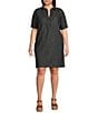 Lauren Ralph Lauren Plus Size Split Point Collar Short Sleeve Denim Shift Dress, Color:Nightfall - Image 1