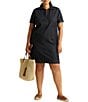 Color:Jones Street Wash - Image 1 - Plus Size Split Point Collar Short Sleeve Denim Shift Dress