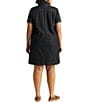 Color:Jones Street Wash - Image 2 - Plus Size Split Point Collar Short Sleeve Denim Shift Dress