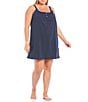 Color:Navy - Image 1 - Plus Dot Print Short Cotton Nightgown