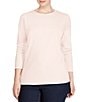 Color:Pink - Image 1 - Plus Size Long Sleeve Crew Neck Stretch Top