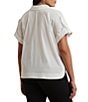 Lauren Ralph Lauren Plus Size Cotton Blend Point Collar Short Roll-Tab Sleeve Hi-Low Hem Camp Shirt, Color:White - Image 2