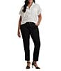 Lauren Ralph Lauren Plus Size Cotton Blend Point Collar Short Roll-Tab Sleeve Hi-Low Hem Camp Shirt, Color:White - Image 3