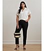 Lauren Ralph Lauren Plus Size Cotton Blend Point Collar Short Roll-Tab Sleeve Hi-Low Hem Camp Shirt, Color:White - Image 5