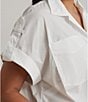 Lauren Ralph Lauren Plus Size Cotton Blend Point Collar Short Roll-Tab Sleeve Hi-Low Hem Camp Shirt, Color:White - Image 6