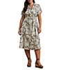 Lauren Ralph Lauren Plus Size Crepe de Chine Abstract Print Camp Collar Short Sleeve Belted Shirt Dress, Color:Cream Multi - Image 1