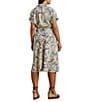 Lauren Ralph Lauren Plus Size Crepe de Chine Abstract Print Camp Collar Short Sleeve Belted Shirt Dress, Color:Cream Multi - Image 2