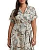 Lauren Ralph Lauren Plus Size Crepe de Chine Abstract Print Camp Collar Short Sleeve Belted Shirt Dress, Color:Cream Multi - Image 3