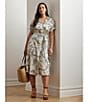 Lauren Ralph Lauren Plus Size Crepe de Chine Abstract Print Camp Collar Short Sleeve Belted Shirt Dress, Color:Cream Multi - Image 4