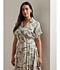 Lauren Ralph Lauren Plus Size Crepe de Chine Abstract Print Camp Collar Short Sleeve Belted Shirt Dress, Color:Cream Multi - Image 6