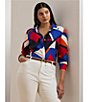 Lauren Ralph Lauren Plus Size Crepe de Chine Abstract Print Point Collar Long Sleeve Button-Front Shirt, Color:Blue Multi - Image 4