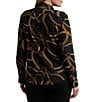 Lauren Ralph Lauren Plus Size Crepe de Chine Belting Print Point Collar Long Sleeve Button Front Shirt, Color:Black/Tan - Image 2