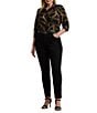 Lauren Ralph Lauren Plus Size Crepe de Chine Belting Print Point Collar Long Sleeve Button Front Shirt, Color:Black/Tan - Image 3