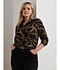 Lauren Ralph Lauren Plus Size Crepe de Chine Belting Print Point Collar Long Sleeve Button Front Shirt, Color:Black/Tan - Image 4