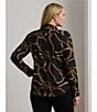 Lauren Ralph Lauren Plus Size Crepe de Chine Belting Print Point Collar Long Sleeve Button Front Shirt, Color:Black/Tan - Image 5