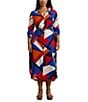 Lauren Ralph Lauren Plus Size Crepe de Chine Printed Point Collar Long Sleeve Button-Front Self-Tie Waist Midi Shirtdress, Color:Blue Multi - Image 1