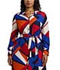 Lauren Ralph Lauren Plus Size Crepe de Chine Printed Point Collar Long Sleeve Button-Front Self-Tie Waist Midi Shirtdress, Color:Blue Multi - Image 3