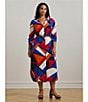 Lauren Ralph Lauren Plus Size Crepe de Chine Printed Point Collar Long Sleeve Button-Front Self-Tie Waist Midi Shirtdress, Color:Blue Multi - Image 5