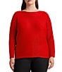 Color:Martin Red Lurex - Image 1 - Plus Size Dolman Long Sleeve Boat Neck Sweater