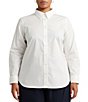 Color:White - Image 1 - Plus Size Easy Care Point Collar Long Sleeve Button Front Shirt