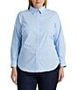 Color:Blue - Image 1 - Plus Size Easy Care Point Collar Long Sleeve Button Front Shirt