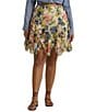 Color:Cream Blue Multi - Image 1 - Plus Size Floral Ruffle Trim Georgette Skirt