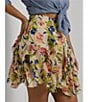 Color:Cream Blue Multi - Image 4 - Plus Size Floral Ruffle Trim Georgette Skirt