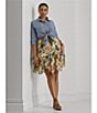Color:Cream Blue Multi - Image 5 - Plus Size Floral Ruffle Trim Georgette Skirt