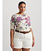 Color:White Multi - Image 4 - Plus Size Floral Stretch Boat Neckline 3/4 Sleeve Tee