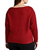 Color:Lipstick Red Lurex - Image 2 - Plus Size Gold Metallic Boat Neck Dolman Long Sleeve Statement Sweater