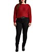 Color:Lipstick Red Lurex - Image 3 - Plus Size Gold Metallic Boat Neck Dolman Long Sleeve Statement Sweater