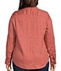 Color:Pink Mahohany - Image 2 - Plus Size Karrie Linen Roll-Tab Sleeve Collared Button Down Collared Shirt