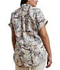 Lauren Ralph Lauren Plus Size Linen Abstract Print Point Collar Short Sleeve Button-Front Shirt, Color:Cream Multi - Image 2
