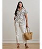 Lauren Ralph Lauren Plus Size Linen Abstract Print Point Collar Short Sleeve Button-Front Shirt, Color:Cream Multi - Image 5
