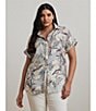 Lauren Ralph Lauren Plus Size Linen Abstract Print Point Collar Short Sleeve Button-Front Shirt, Color:Cream Multi - Image 6