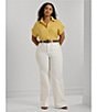 Color:Primrose Yellow - Image 4 - Plus Size Point Collar Short Sleeve Linen Shirt