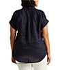 Color:Lauren Navy - Image 2 - Plus Size Point Collar Short Sleeve Linen Shirt