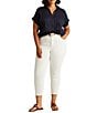 Color:Lauren Navy - Image 3 - Plus Size Point Collar Short Sleeve Linen Shirt