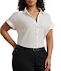 Lauren Ralph Lauren Plus Size Point Collar Short Sleeve Linen Shirt - Image 6