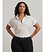 Lauren Ralph Lauren Plus Size Point Collar Short Sleeve Linen Shirt - Image 4