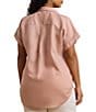 Lauren Ralph Lauren Plus Size Linen Point Collar Short Sleeve Button-Front Shirt, Color:Sunrise Blush - Image 2