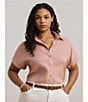 Lauren Ralph Lauren Plus Size Linen Point Collar Short Sleeve Button-Front Shirt, Color:Sunrise Blush - Image 4